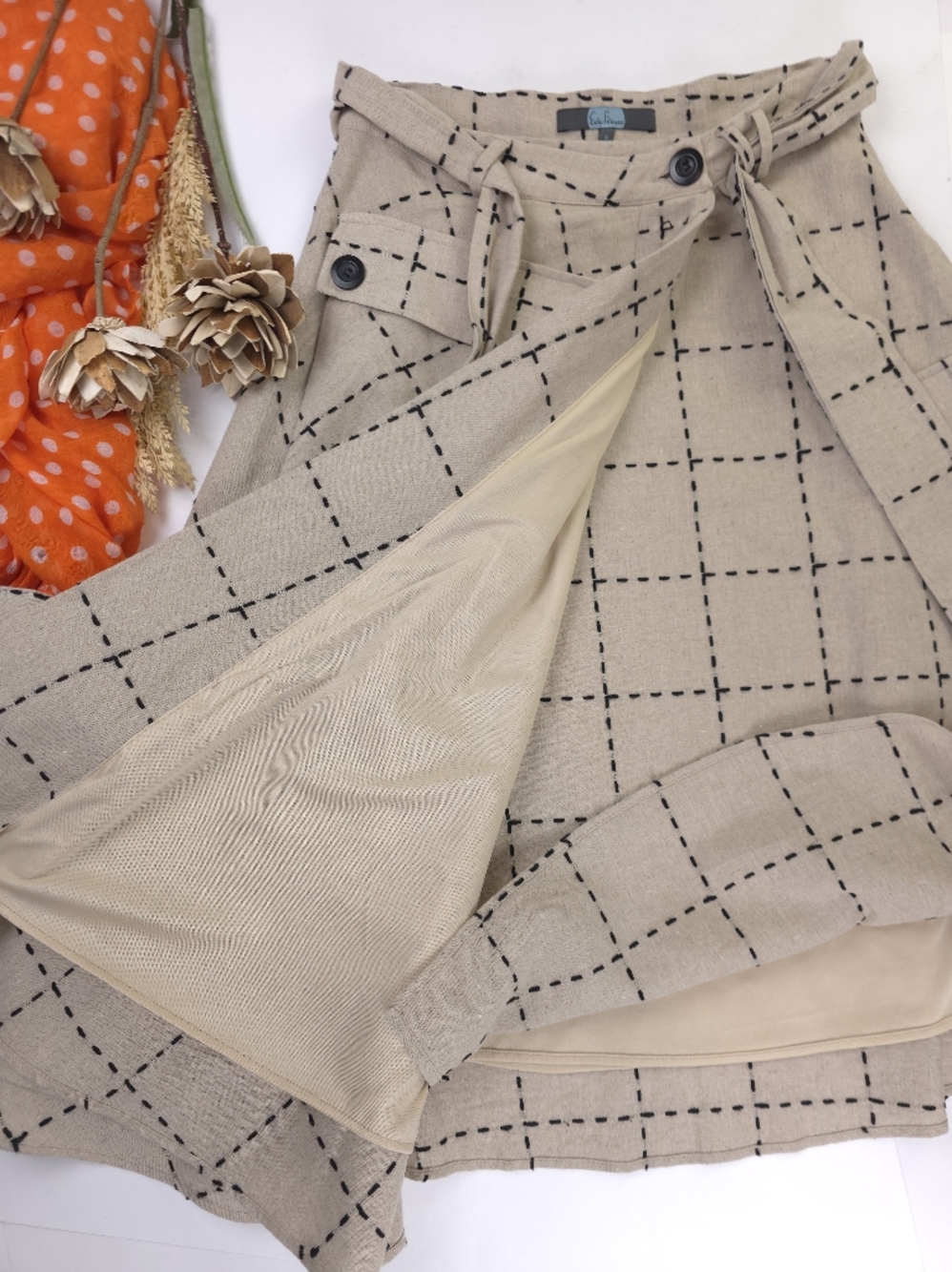 Anthropologie Eva Franco Windowpane Belted Pocket Detailed Wrapped Skirt - Sz 6 - Picture 7 of 16